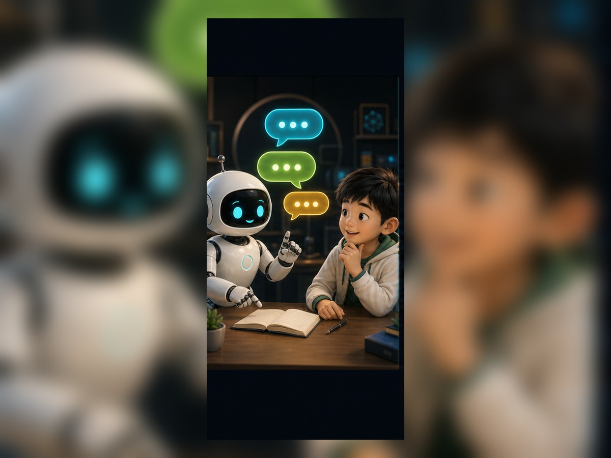 第 04 课 3D 插图：机器人和小朋友学习 不要只问一次，学会追问 AI
