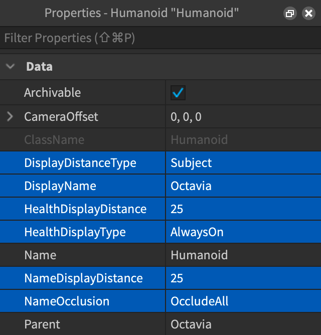 NPC 的 Humanoid 属性区域参考