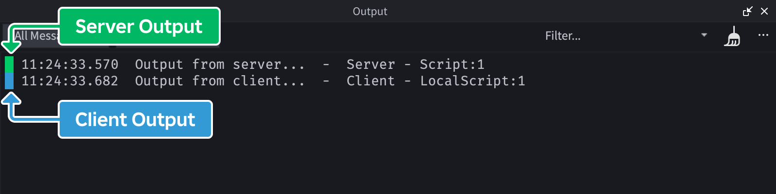 Output 中区分 Client 与 Server 的官方截图